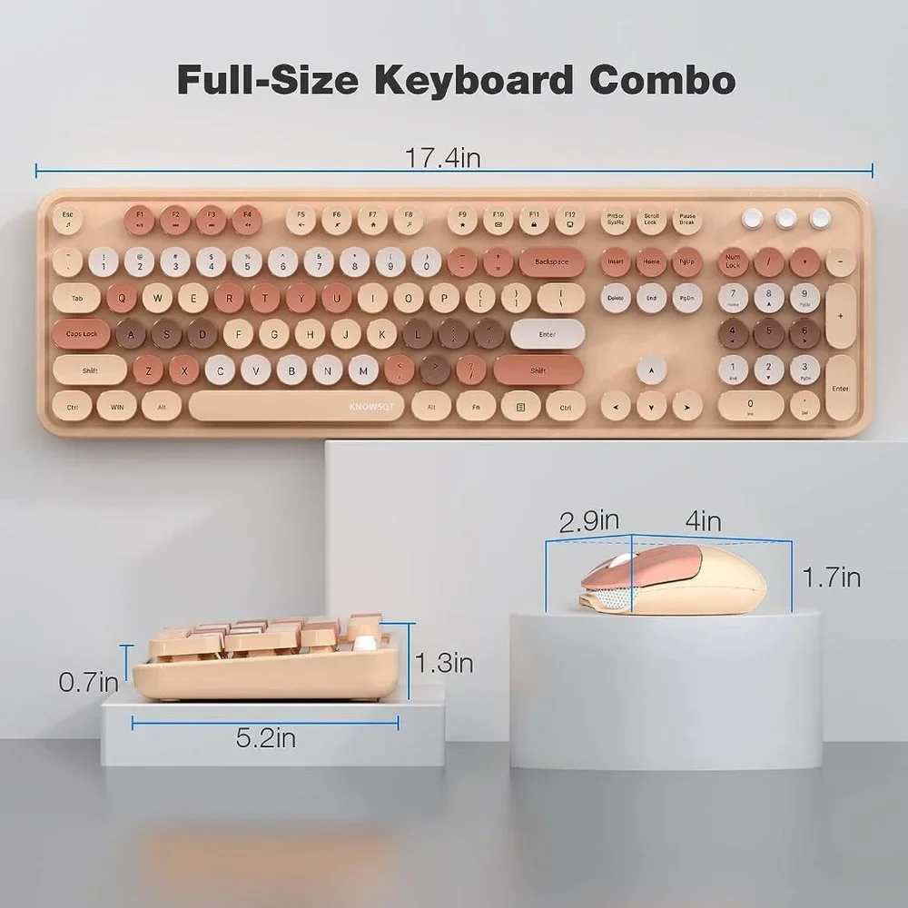 Wireless Keyboard and Mouse Combo 104 Keys Full-Sized 2.4 GHz Colorful Keyboard